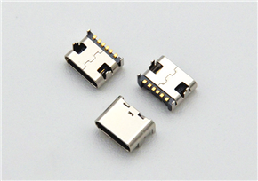 Type-C 16-pin female socket, board-mounted with four-legged insert, 6.8mm length, 1.63mm pitch, and featuring a center clip